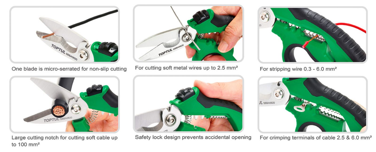 Kéo cắt dây điện dây cáp đa năng TOPTUL SBBA0620