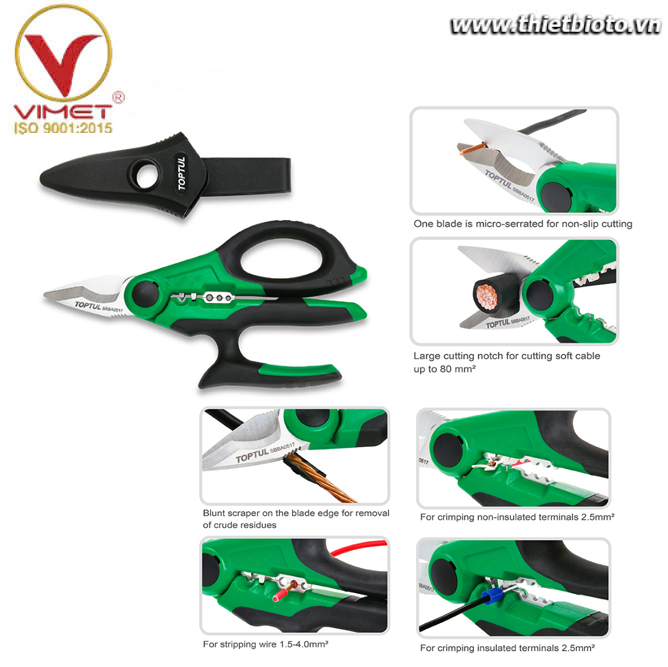 Kéo cắt dây điện dây cáp đa năng TOPTUL SBBA0517